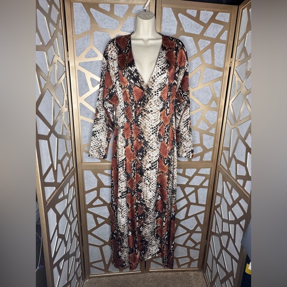 Mango Snake Print Maxi Shirt Dress V-Neck Long Sleeve - Picture 2 of 12